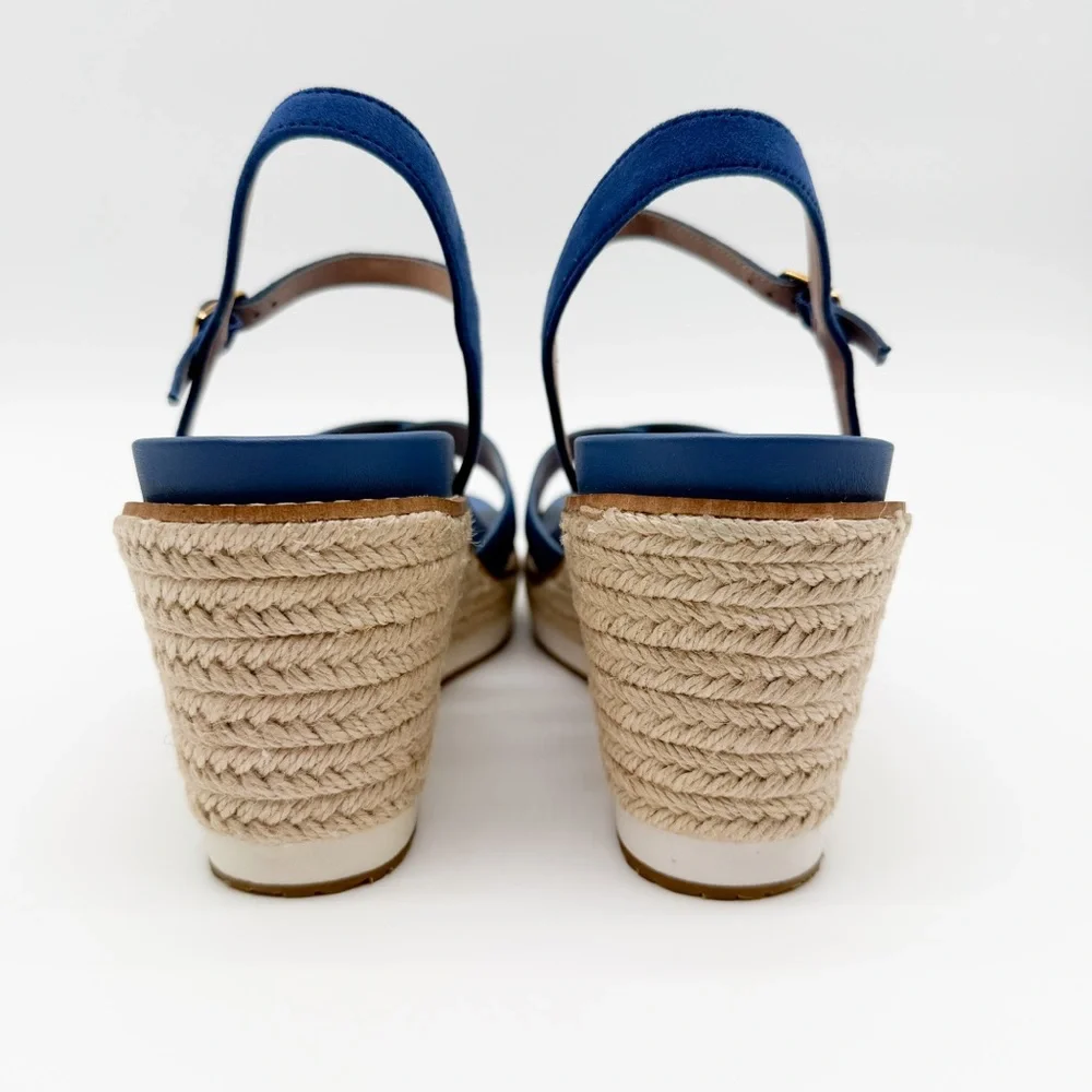 Cole Haan Cloudfeel Silvee Espadrille Wedge Suede Sandals Comfort Blue 8.5 NEW